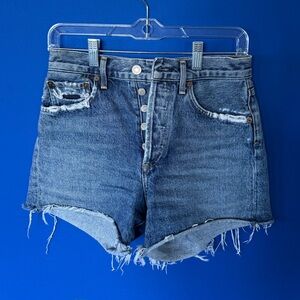 Agolde Dark Blue Distressed Jean Shorts